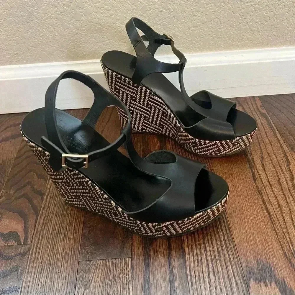 MI PIACI Heeled Sandals Peep Toe Women Size 38 US 7 Black Leather Made In Italy